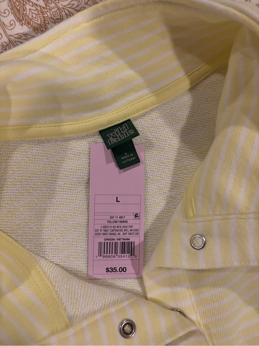 wild fable French Terry Henley Shirt —Yellow and White Striped - Picture 3 of 3